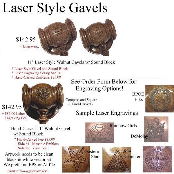 Hand Carved and Laser Engraved Gavels