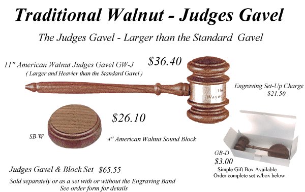 GAVEL 10."  GENUINE WALNUT JUDGE/LAWYER GIFT ~~FREE ENGRAVING~~ 